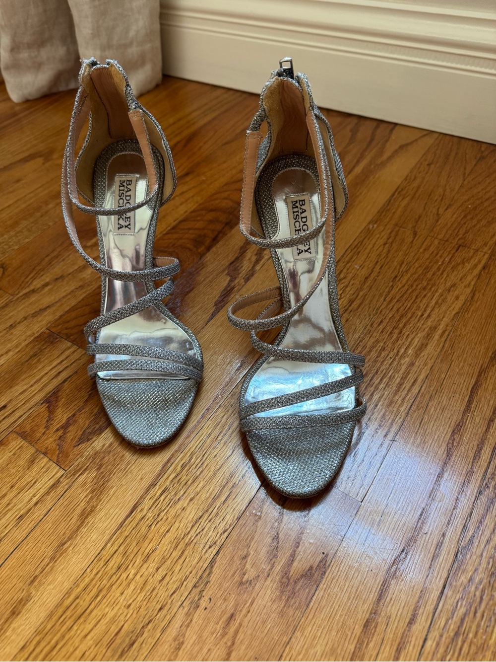 Badgley Mischka Silver Metallic Strappy High-Heel Sandals
